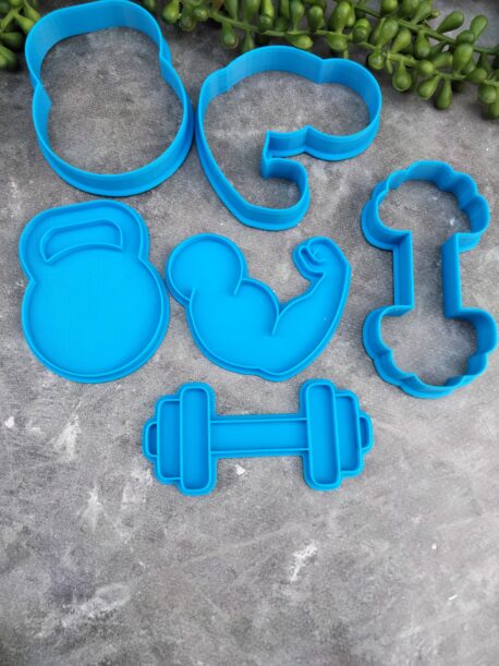 Gym Cookie Cutters and Cookie Fondant Embossers Kettle Bell, Muscles, Weights