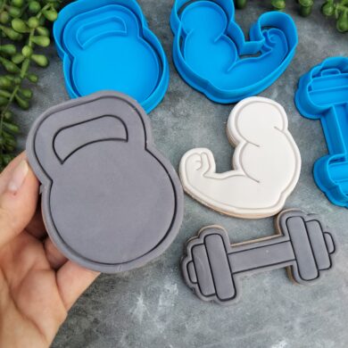 Gym Cookie Cutters and Cookie Fondant Embossers Kettle Bell, Muscles, Weights