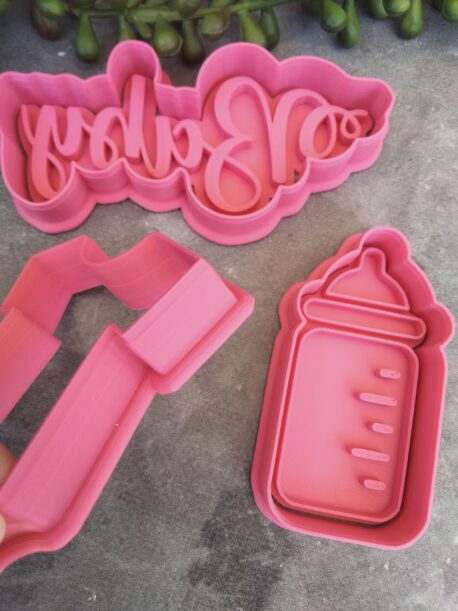 Baby Text, Onesie & Baby Bottle Set Cookie Fondant Embosser Stamp and Cutter Baby Shower Cookie Cutter