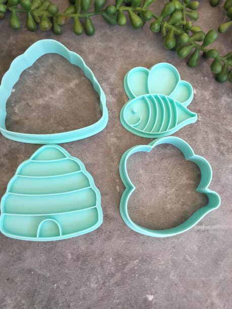 Cute Bee & Beehive Cookie Fondant Embosser Stamp and Cookie Cutter