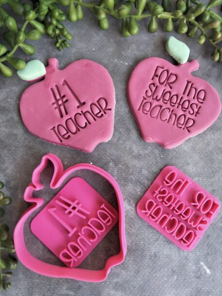 Teachers Gift Fondant Embosser Stamps and Apple Cookie Cutter