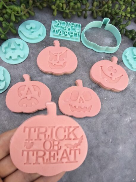 Halloween Jack O'Lantern Cookie Fondant Embosser Stamp and Cutter Set
