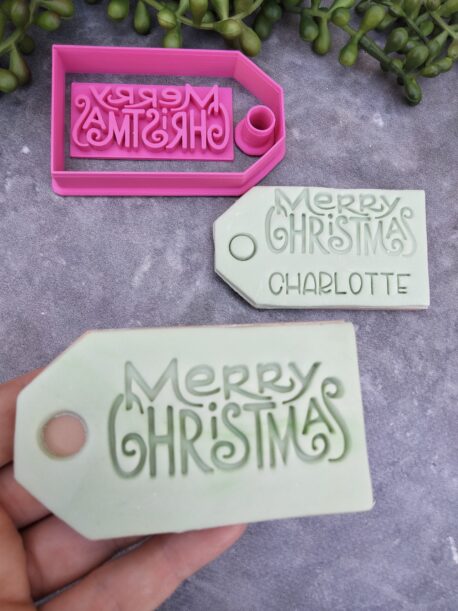 DIY Merry Christmas Gift Tag Cookie Fondant Embosser Stamp & Cutter