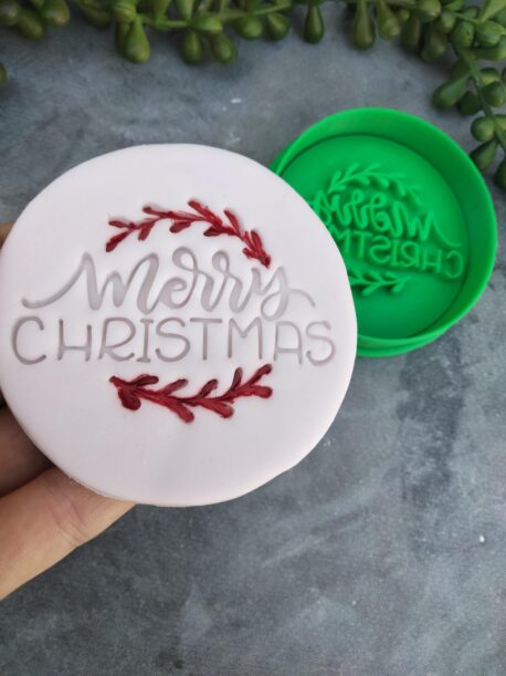 Merry Christmas (Style 2) Cookie Fondant Embosser Stamp & Cookie Cutter