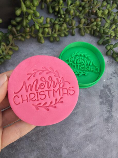 Merry Christmas (Style 2) Cookie Fondant Embosser Stamp & Cookie Cutter