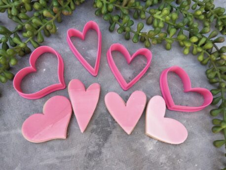 Rustic Heart Cookie Cutter & Fondant Cutter Set of 4 - Modern Heart, Wide Heart, Funky Heart, Skinny Whimsical Shape Cutters