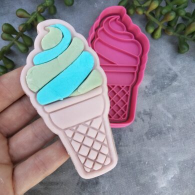 Soft Serve Icecream Cookie Fondant Embosser Stamp & Cookie Cutter