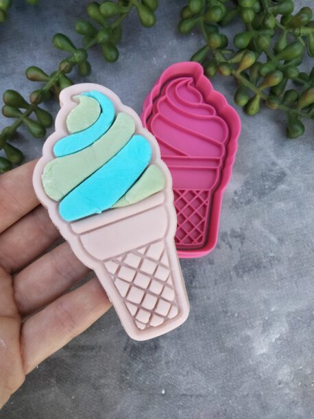 Soft Serve Icecream Cookie Fondant Embosser Stamp & Cookie Cutter
