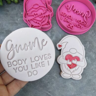 Gnome hugging a heart Cookie Cutter & Fondant Embosser Stamp "Gnome body loves you like I do"