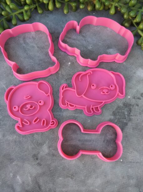 Dogs Cute Kawaii Dogs and Dog Bone Cookie Fondant Embosser Imprint Stamp and Cookie Cutter