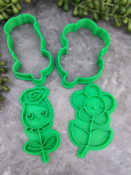 Kawaii Rose and Daisy Flower Cookie Cutter and Fondant Embosser Stamp Set