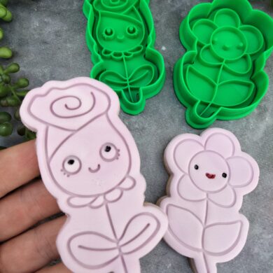 Kawaii Rose and Daisy Flower Cookie Cutter and Fondant Embosser Stamp Set