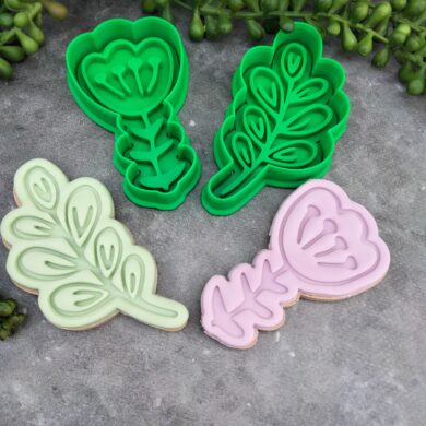 Leaf and Flower Cookie Cutter and Embosser Stamp Set Cookie Bouquet