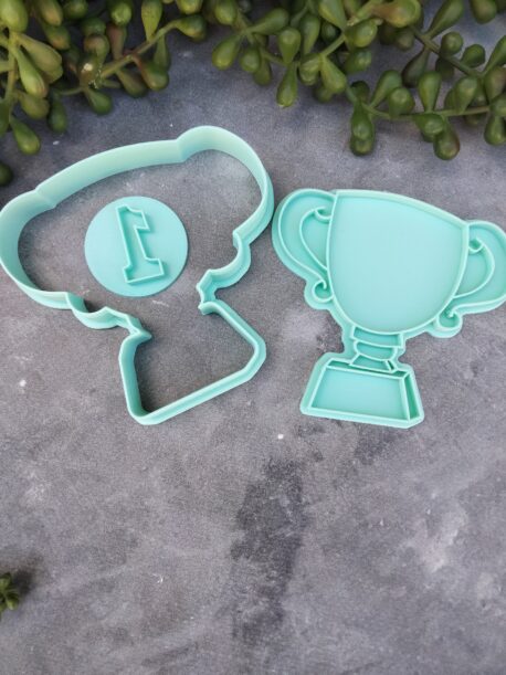 Trophy Cookie Fondant Embosser Imprint Stamp and Cookie Cutter Set