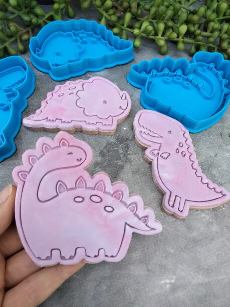 Dinosaur Fondant Embosser Imprint Stamp & Cookie Cutter Set 3 Piece