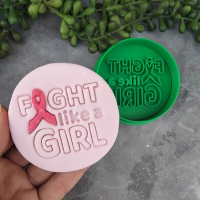 Fight Like a Girl / Cancer Awareness Cookie Fondant Embosser Stamps and Cutter