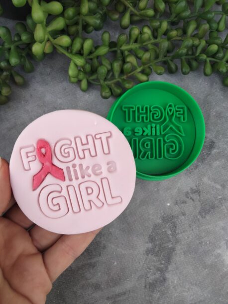 Fight Like a Girl / Cancer Awareness Cookie Fondant Embosser Stamps and Cutter