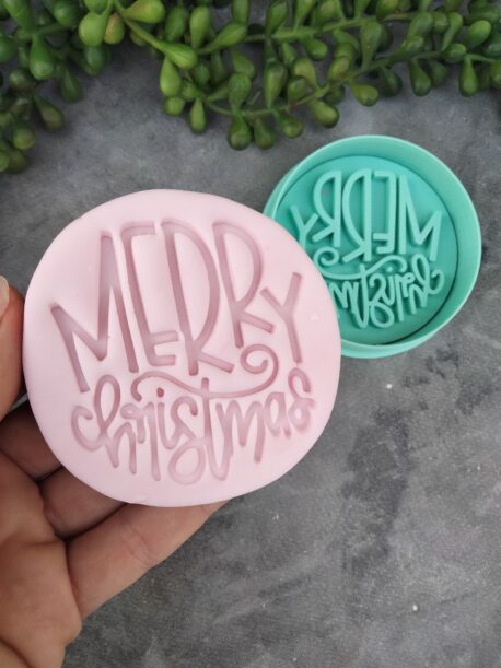 Merry Christmas (style 3) Cookie Fondant Embosser Stamp & Cutter
