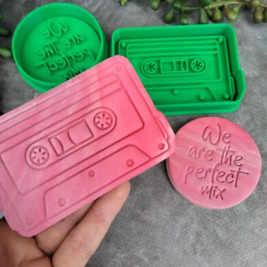 Cassette Tape Cookie Cutter and Fondant Imprint Stamp Embosser - Music Retro - Valentines Days - Lovers Cookies - "We are the Perfect Mix"
