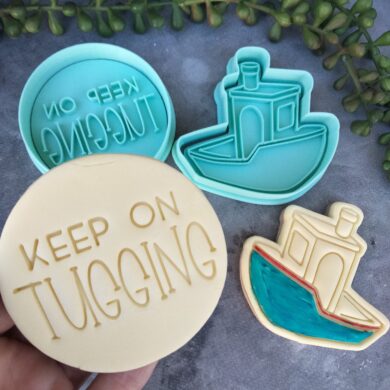 Keep on Tugging Valentines Day theme Tugboat Cookie Cutter and Cookie Embosser Set