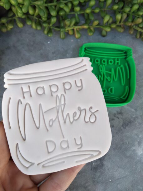Mason Jar with Happy Mothers Day text Cookie Cutter Cookie Fondant Embosser Stamp and Cutter