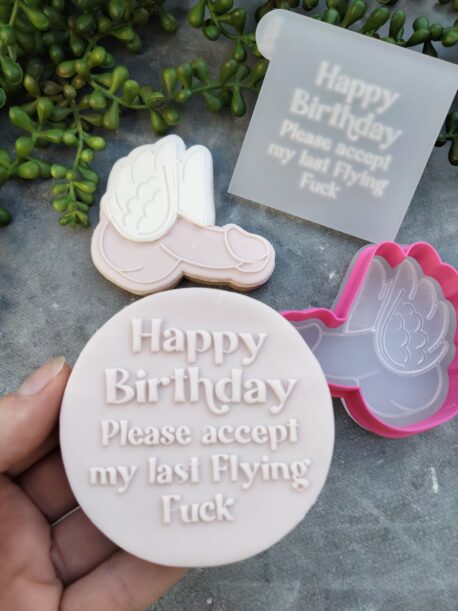 Happy Birthday Please accept my last Flying F@#k Cookie Stamp with Raised Detail & Angel wings Shaped Cookie Cuter - Naughty Birthday Present Gag Gift
