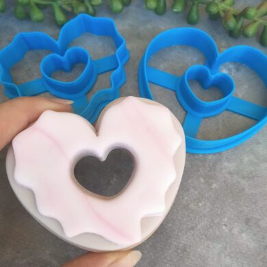Heart Shaped Doughnut Cookie Fondant Cutter Embosser Stamp and Cookie Cutter
