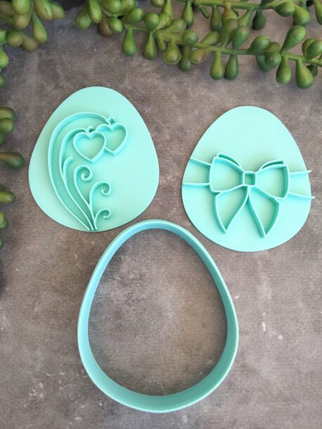 Easter Egg Shape Cookie Cutter and 2 Cookie Embosser Patterns ( Style 2)
