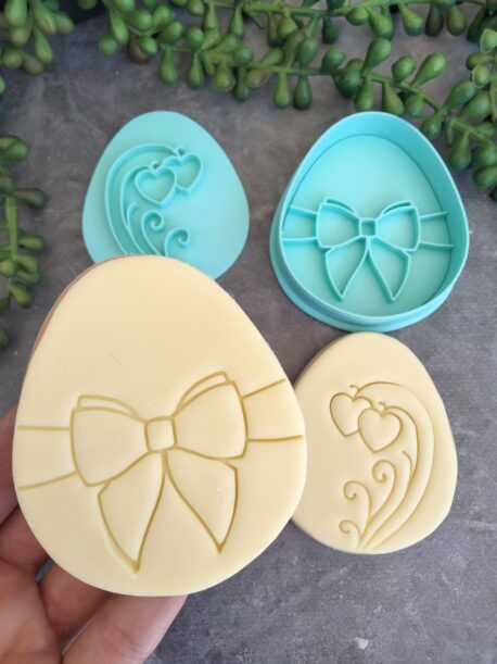 Easter Egg Shape Cookie Cutter and 2 Cookie Embosser Patterns ( Style 2)