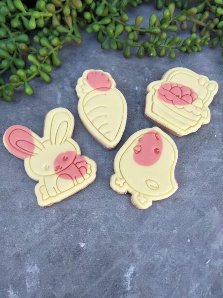 Easter Set, Bunny, Basket with Eggs, Chick, Carrot Cookie Fondant Embosser Imprint Stamp and Cookie Cutters PYO Easter Cookies
