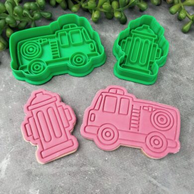 Fire Truck and Fire Hydrant Cookie Cutter and Fondant Embosser Set