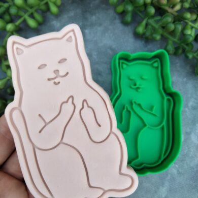 Obnoxious Cat Middle Finger Rude Cookie Cutter and Fondant Embosser Stamp