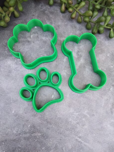 Dog Paw and Dog Bone Cookie Cutter and Fondant Embosser Stamp Set
