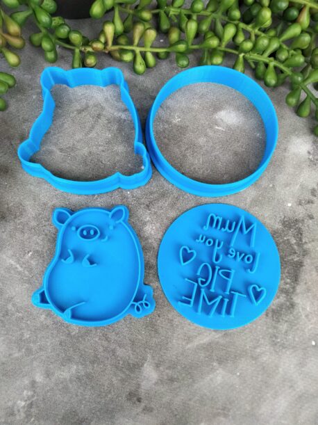 Mum love you PIG TIME - Cookie Cutter and Fondant Embosser Imprint Stamp Set for Mothers Day - Pig Cookie Cutter Mum Pun Cute Pig