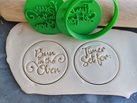 Bun in the Oven / Timer Set for: DIY Baby Shower Cookie Fondant Embosser Stamp and Cutter