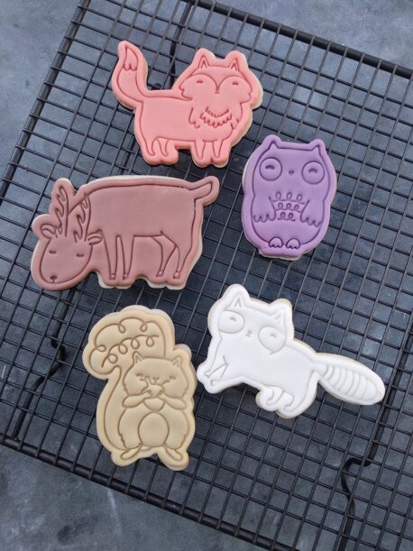 Woodland Forest Animals Set, Fox, Raccoon, Deer, Owl, Squirrel Fondant Embossers Imprint Stamp and Cookie Cutter Set