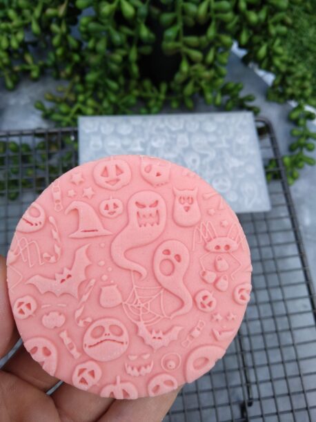 Halloween Spooky Pattern Fondant Cookie Stamp with Raised Detail