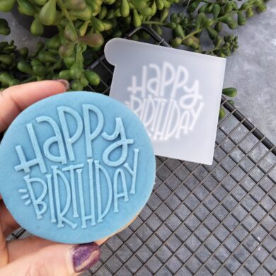 Happy Birthday Round Style Text Fondant Cookie Stamp with Raised Detail