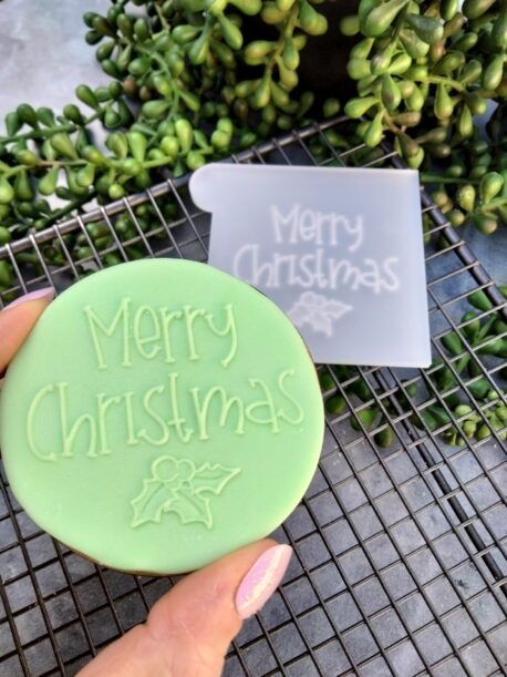 Merry Christmas with Mistletoe Fondant Cookie Stamp with Raised Detail Merry Christmas Pop stamp debosser outbosser stamp