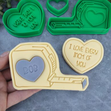 "I love every inch of you" with Tape Measure Cookie Cutter and Fondant Stamp Embosser Set - Valentines Day