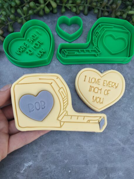 "I love every inch of you" with Tape Measure Cookie Cutter and Fondant Stamp Embosser Set - Valentines Day