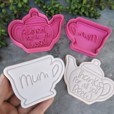 Thanks for all you brew - Teapot and Teacup Cookie Cutter and Fondant Embosser 2 Piece Set Set - Mothers Day