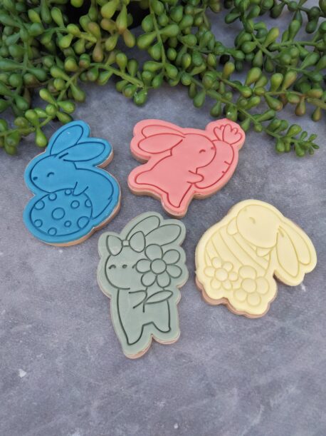 Easter Spring Bunnies Set of 4 Fondant Embosser Imprint Stamp and Cookie Cutters PYO Easter Cookies