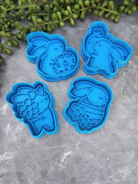Easter Spring Bunnies Set of 4 Fondant Embosser Imprint Stamp and Cookie Cutters PYO Easter Cookies
