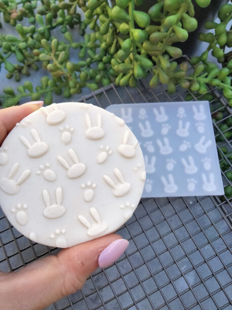 Bunny and Bunny Footprint Pattern Fondant Cookie Stamp with Raised Detail - Easter
