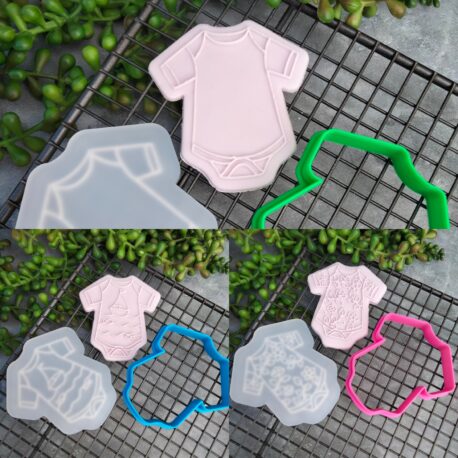 Baby Onesie Raised Pattern Stamp with matching Cookie Cutter - Baby Romper / Baby Bodysuit Cookie Cutter