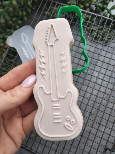 Guitar Cookie Cutter and Raised Fondant Embosser Stamp