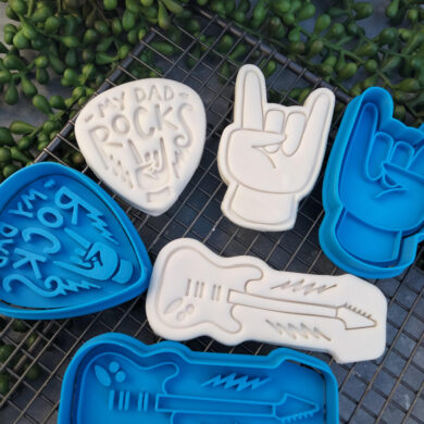 My Dad Rocks / Guitar Pick / Sign of the Horns Hand Gesture / Guitar Fondant Stamps and Cookie Cutter Set - Fathers Day