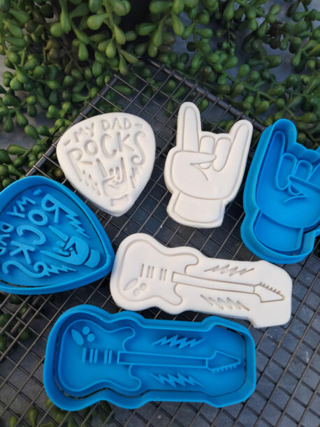 My Dad Rocks / Guitar Pick / Sign of the Horns Hand Gesture / Guitar Fondant Stamps and Cookie Cutter Set - Fathers Day
