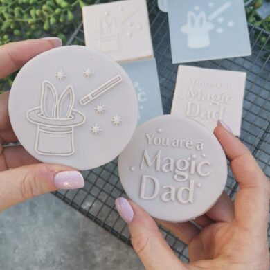You are a magic Dad & Bunny in a Top Hat with Wand - Fathers Day Fondant Cookie Stamp with Raised Detail Set